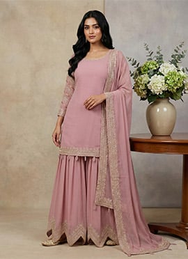 Radiant Pink Faux Georgette Embroidered Palazzo Suit