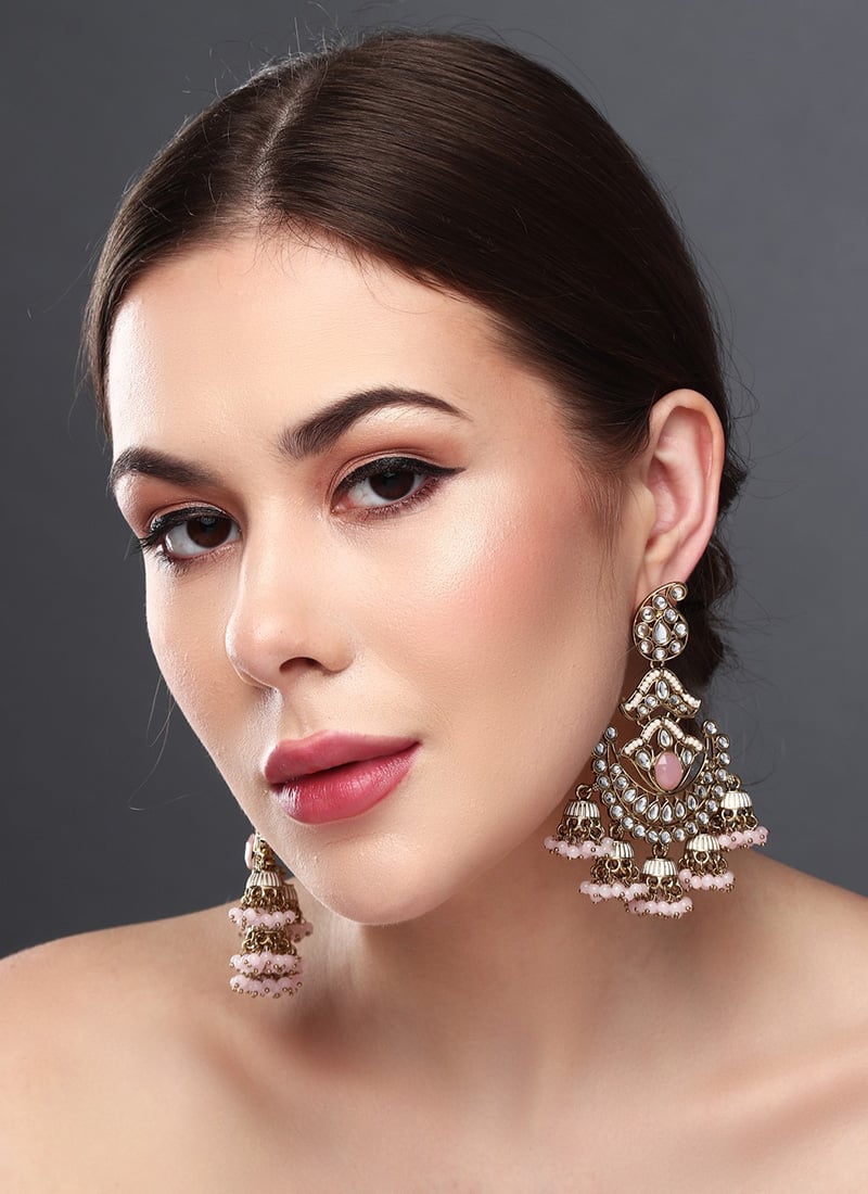 Radiant Pink Kundan Pearl Meenakari Dangler After Six Wear