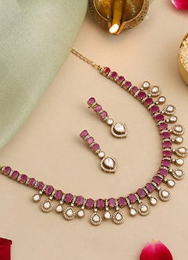 Radiant Pink Kundan Stones Necklace