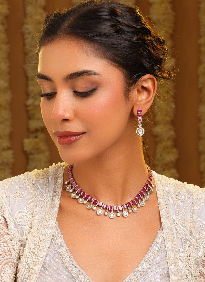 Radiant Pink Kundan Stones Necklace Wedding Wear