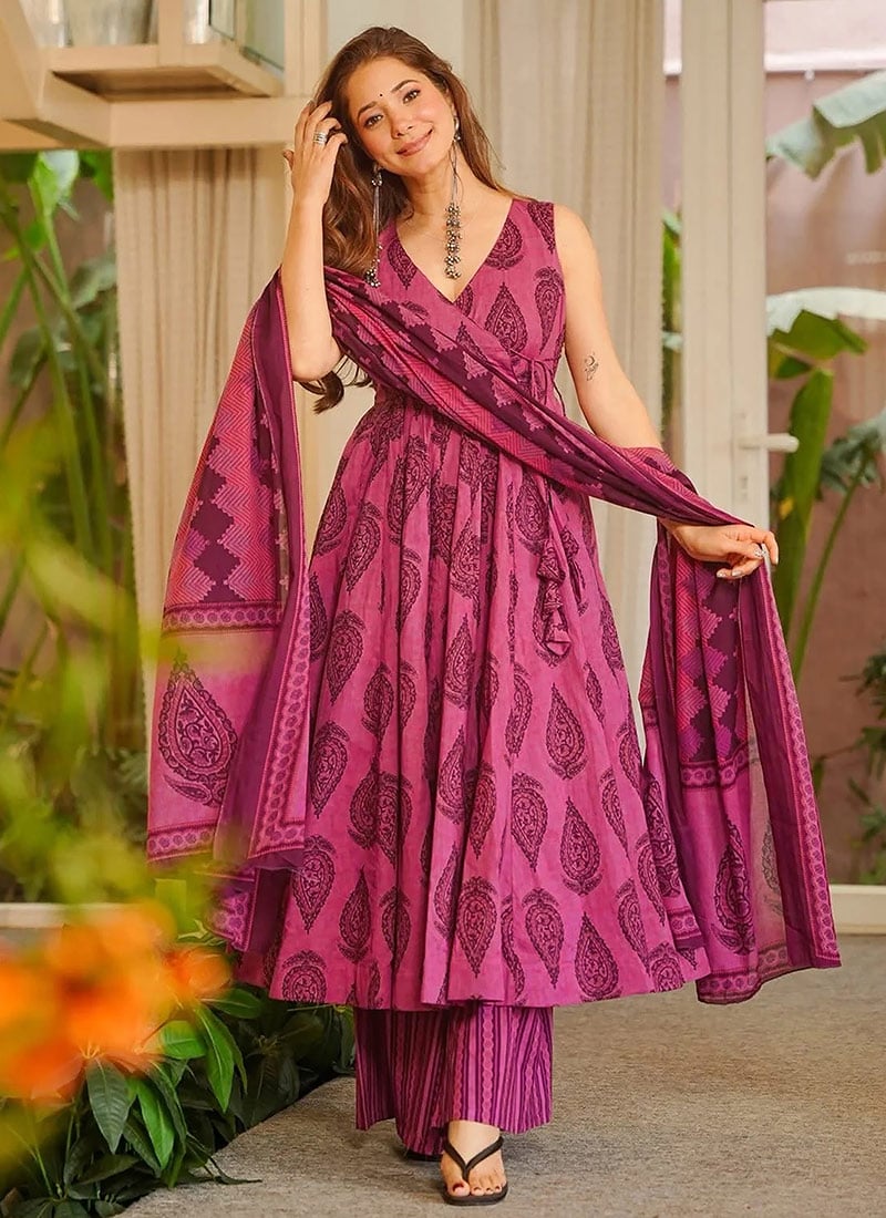 Radiant Pink Muslin Digital Print Anarkali Suit After Six Wear