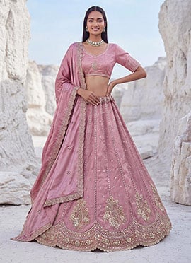 Radiant Pink Silk Embroidered Work Umbrella Lehenga