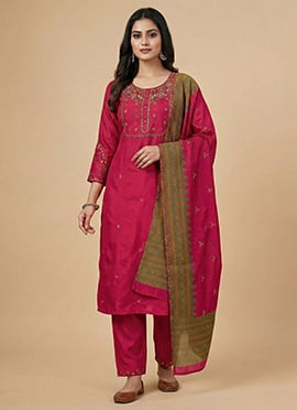 Radiant Pink Viscose Silk Embroidered Sequins Straight Pant Suit
