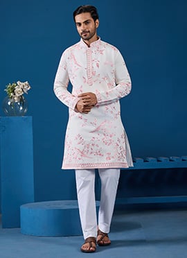 Radiant Pink Viscose Silk Embroidered Sequins Thread Kurta