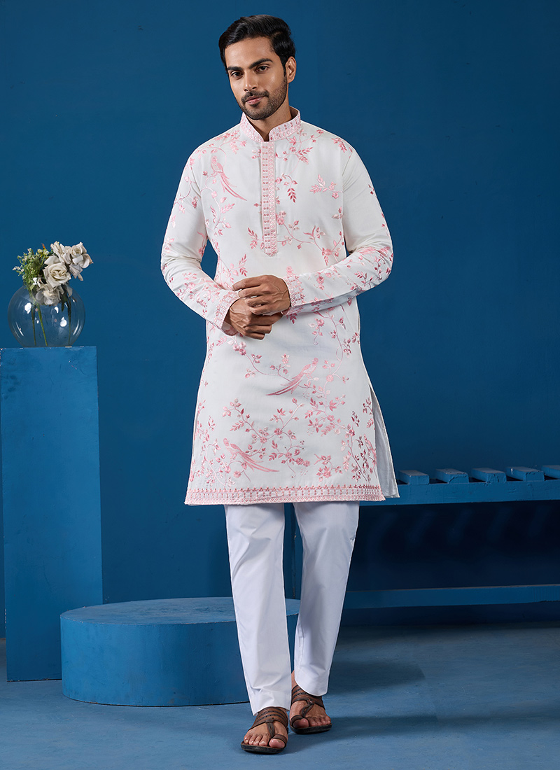Radiant Pink Viscose Silk Embroidered Sequins Thread Kurta