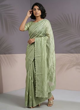 Radiant Pista Green Rasberry Silk Hand Embroidered Saree
