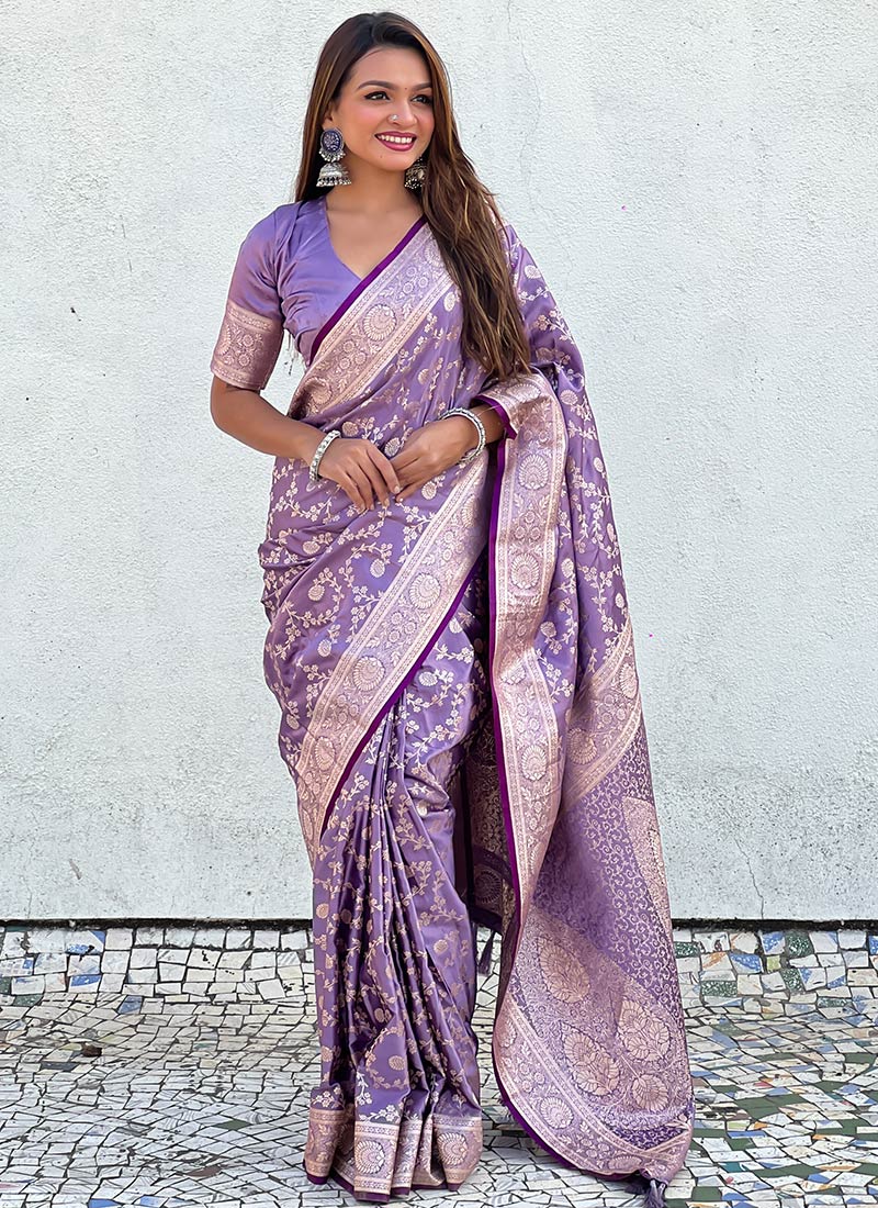 Radiant Purple Banarasi Silk Zari Woven Saree Festive Wear