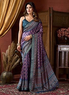 Radiant Purple Crepe Silk Jacquard Digital Print Saree