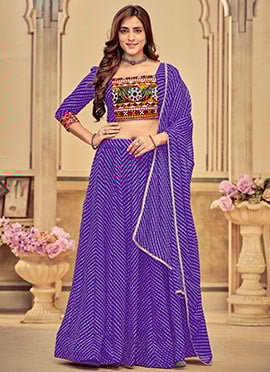 Radiant Purple Georgette Chaniya Choli With Lehariya Printed Embroidery