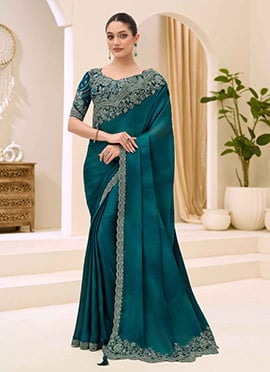 Radiant Rama Green Chiffon Embroidered Sequins Zari Thread Saree