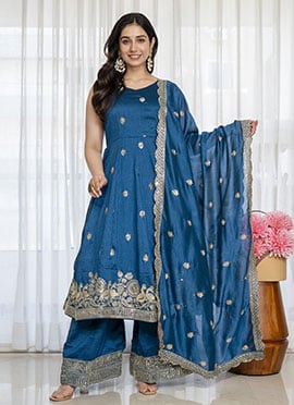 Radiant Rama Silk Embroidered Sequins Anarkali Suit