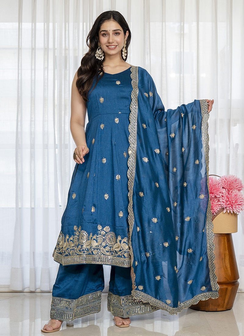 Radiant Rama Silk Embroidered Sequins Anarkali Suit After Six Wear