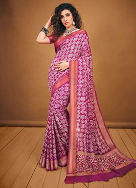 Radiant Rani Pink Chanderi Silk Batik Print Saree