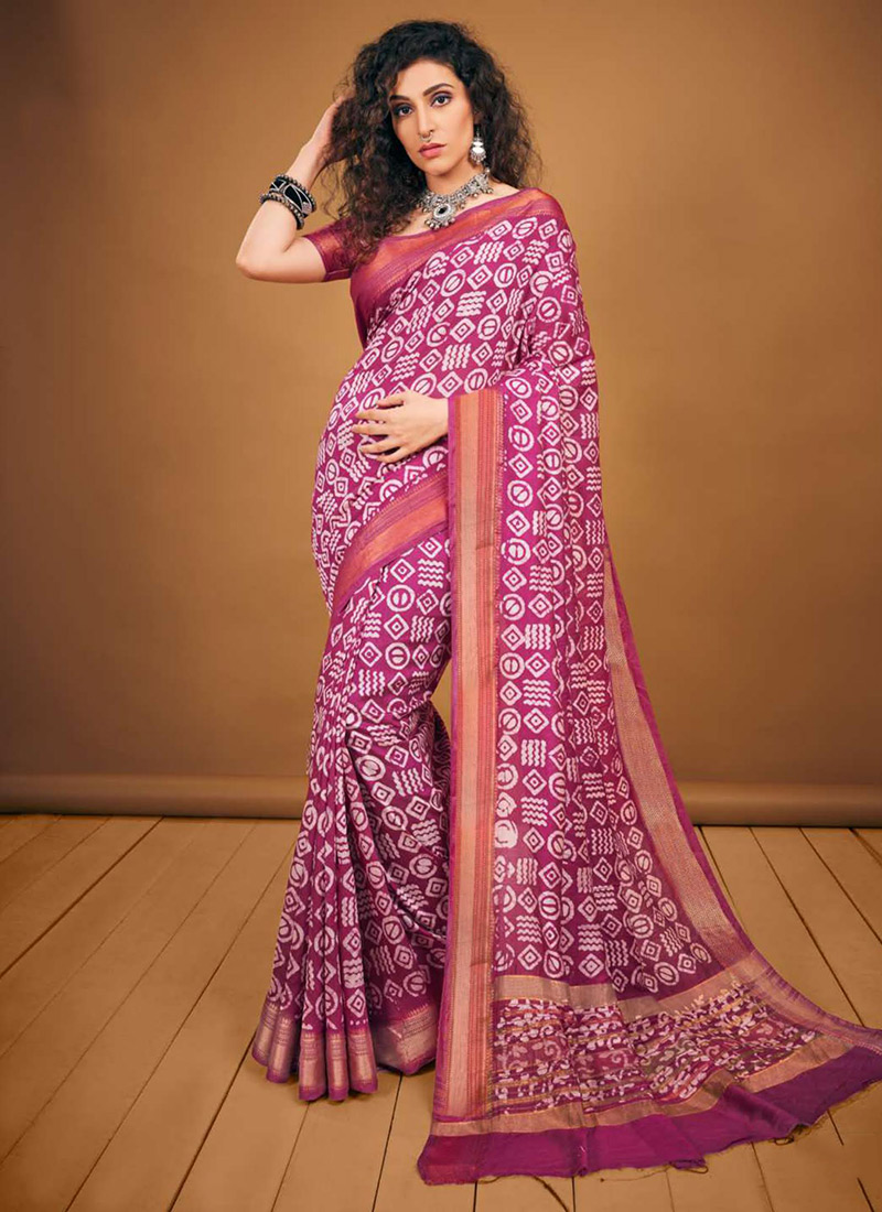 Radiant Rani Pink Chanderi Silk Batik Print Saree After Six Wear