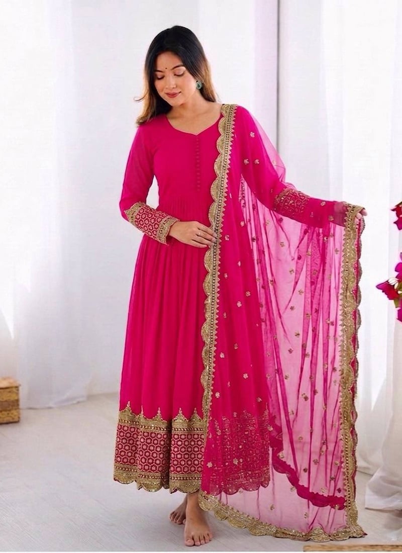 Radiant Rani Pink Faux Georgette Embroidered Sequins Anarkali Suit After Six Wear
