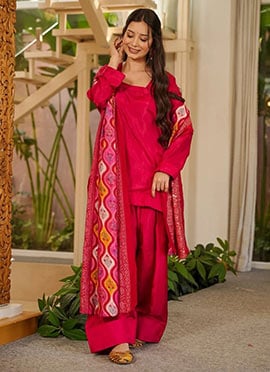 Radiant Rani Pink Silk Crepe Plain Farshi Salwar