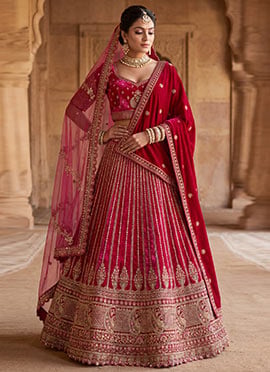 Radiant Rani Pink Silk Zari Embroidered Sequins Thread Umbrella Lehenga