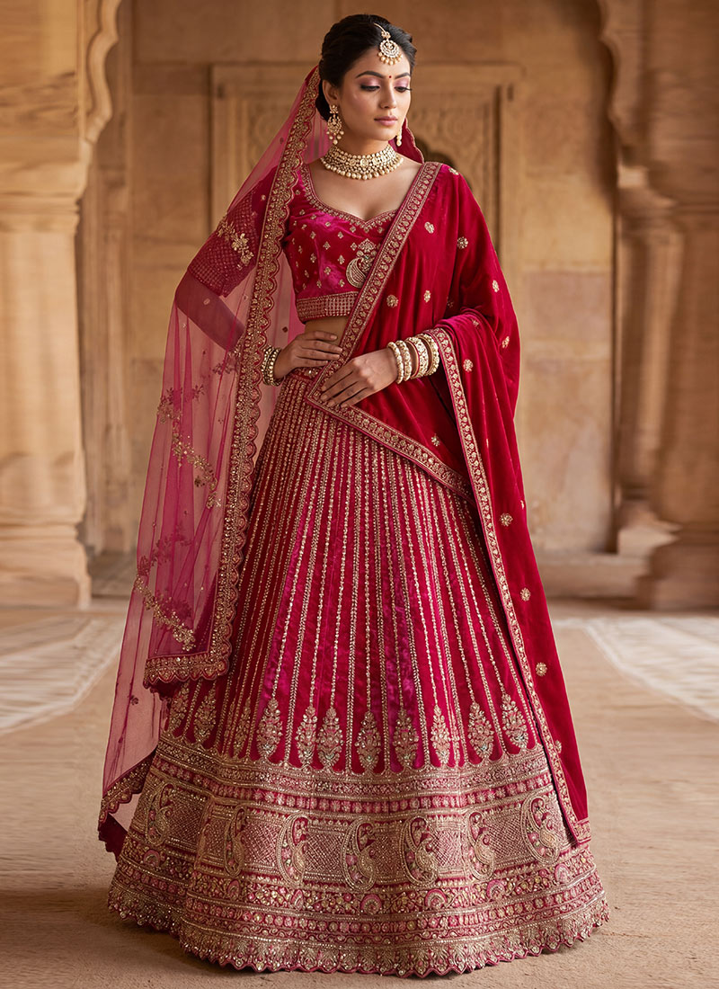 Radiant Rani Pink Silk Zari Embroidered Sequins Thread Umbrella Lehenga Wedding Wear