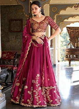 Radiant Rani Pink Silk Zari Embroidered Umbrella Lehenga