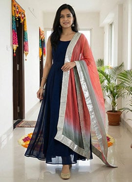 Radiant Red Organza Digital Print Zari Lace Border Dupatta