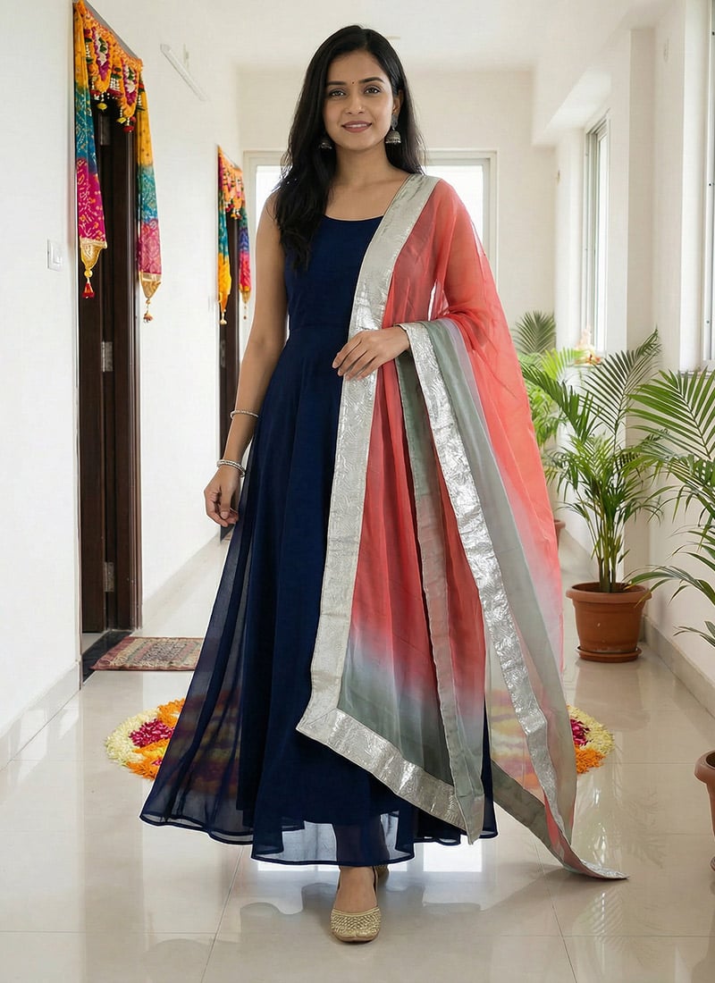 Radiant Red Organza Digital Print Zari Lace Border Dupatta After Six Wear