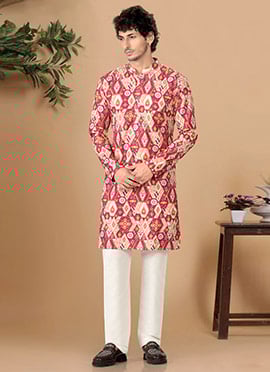 Radiant Red Soft Cotton Sequins Embroidered Printed Kurta Pyjama