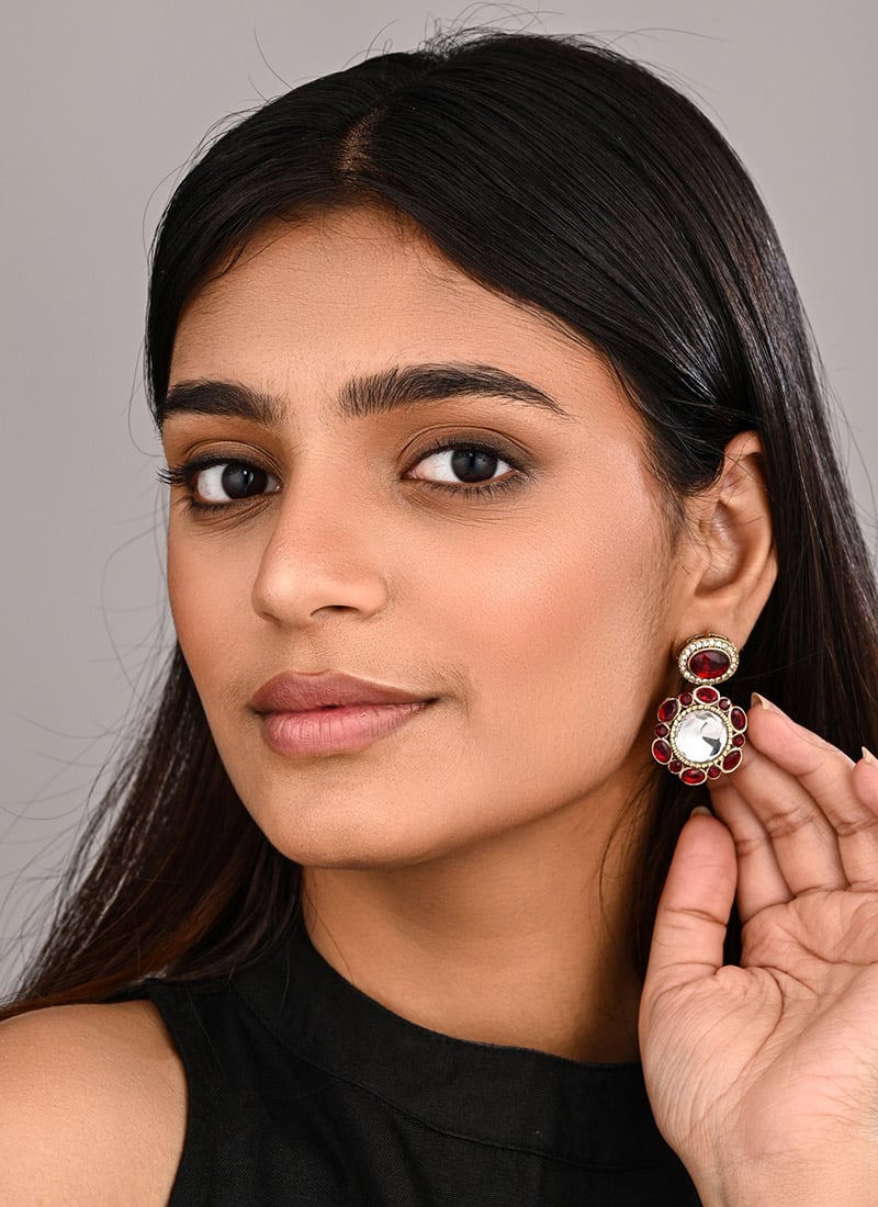 Radiant Red Stone Drops Festive Wear