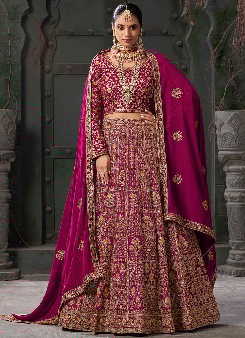 Radiant Romance In Pink Georgette Zari Zarkan Embroidered Lehenga Wedding Wear