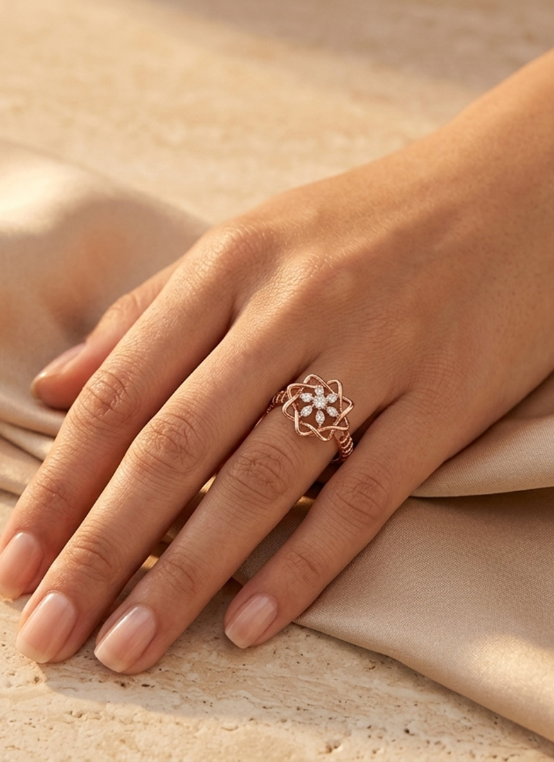 Radiant Rose Gold 925 Sterling Silver Moissanite Ring Wedding Wear