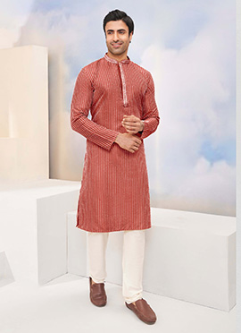 Radiant Rust Silk Thread and Sequins Kurta Pyjama