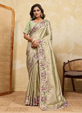 Radiant Sea Green Soft Kanjivaram Silk Beads Embroidered Zari Sequins Thread Saree