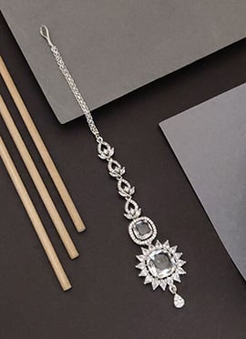 Radiant Silver Kundan Stones American Diamond Mangtikka