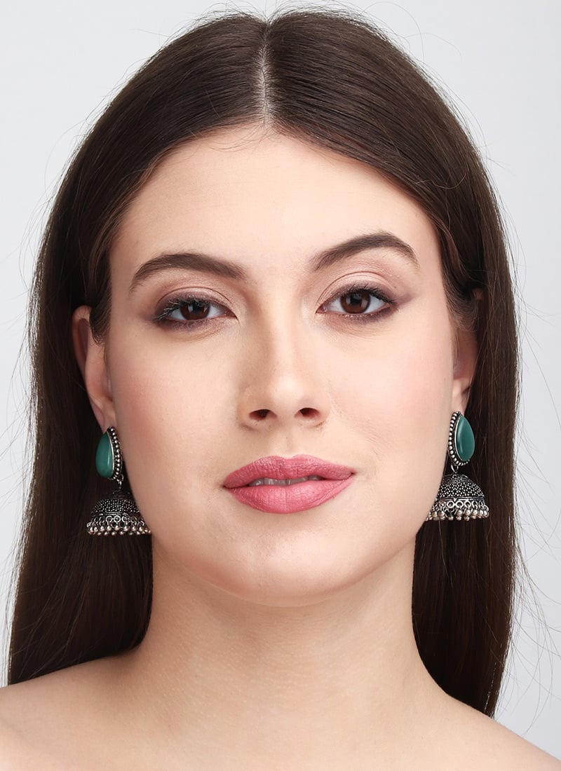 Radiant Silver Pearl Stone Jhumka After Six Wear