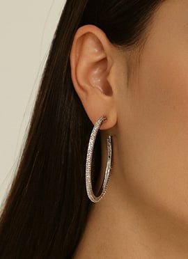 Radiant Silver Stone Work Hoops