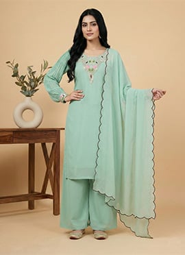 Radiant Sky Blue Faux Georgette Embroidered Sequins Palazzo Suit