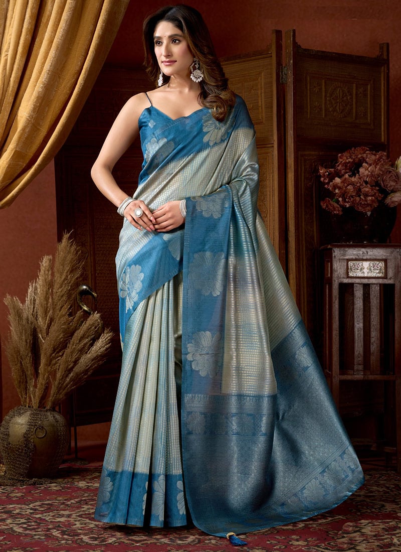 Radiant Sky Blue Kota Silk Jacquard Saree Festive Wear