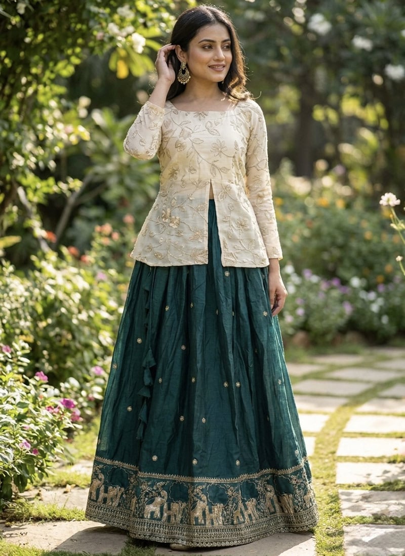 Radiant White And Green Fandy Silk Pipe And Zari Embroidered Indowestern Set And Suit After Six Wear