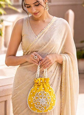Radiant Yellow  Silk Beads Moti Potli Bag