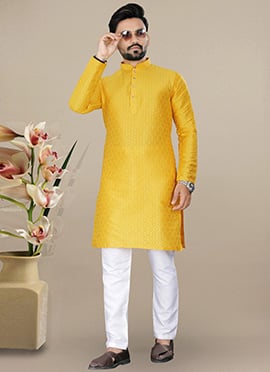 Radiant Yellow Jacquard Silk Kurta Pyjama