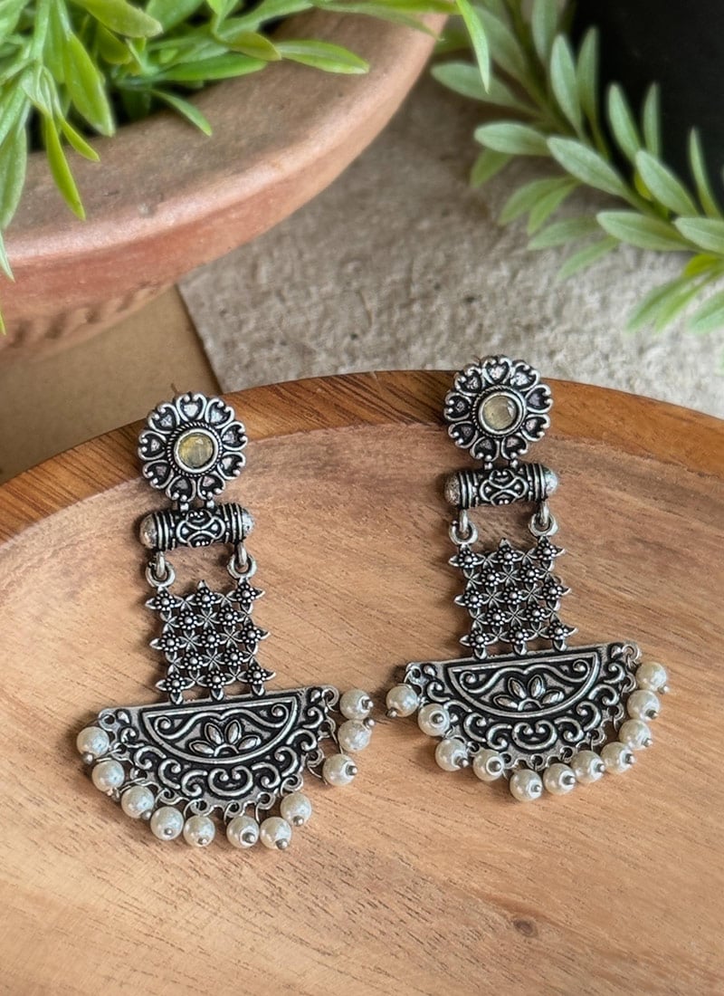 Radiant Yellow Kundan Oxidised Chandeliers Festive Wear