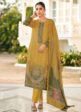 Radiant Yellow Lawn Cotton Digital Print Straight Pant Suit