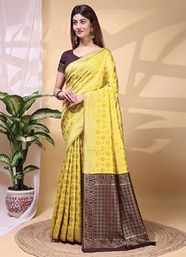 Radiant Yellow Lichi Silk Jacquard Saree