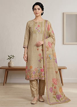 Radiant Yellow Linen Shimmer Digital Print Straight Pant Suit