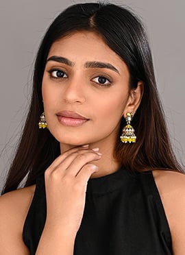 Radiant Yellow Meenakari Stone Pearl Jhumka