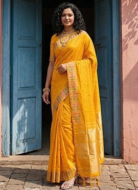 Radiant Yellow Silk Blend Zari Jacquard Saree