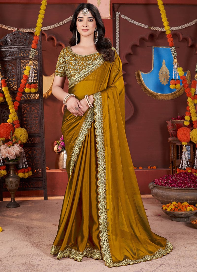 Radiant Yellow Silk Zari Embroidered Saree Festive Wear