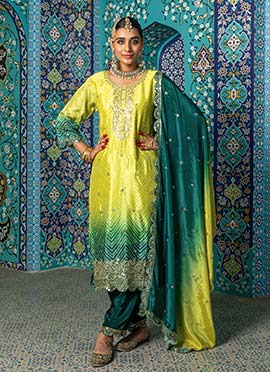 Radiant Yellow Viscose Bandhini Print Zari Sequins Straight Pant Suit