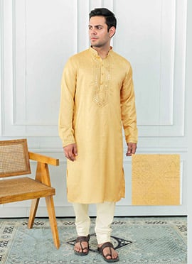 Radiant Yellow Viscose Jacquard Ethnic Kurta Pyjama Set