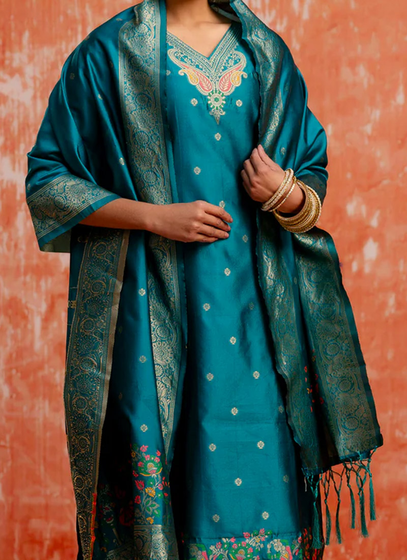 Stylish Rama Cotton Silk Trendy Fashioner Readymade Suit Collection With Rama Cotton Silk