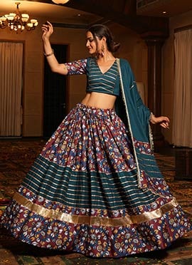 Rama Blue Crepe Gota And Patola Work Chaniya Choli